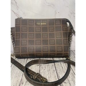 Steve Madden Cognac Brown LOGO Crossbdy‎ Bag Purse Handbag Sling Gold